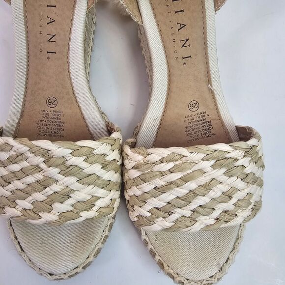Womens Amiani Espadrille Wedge Sandals Sz 10 Cream Ankle Tie Strap Casual S0116 - Picture 2 of 9
